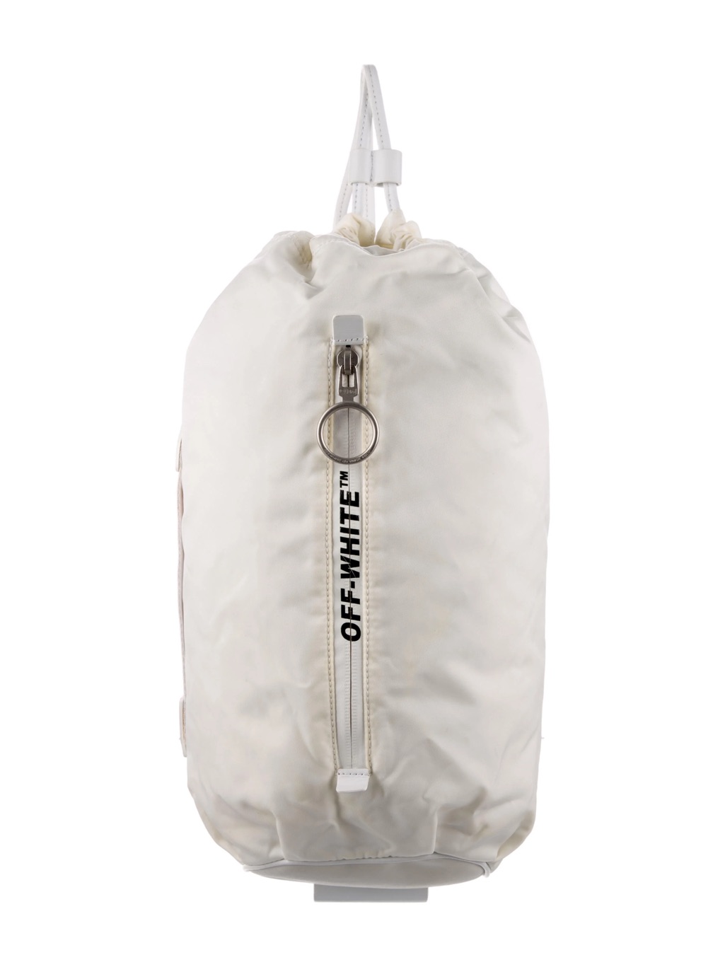 Off-White Cream Sling Backpack With Ring Zip Pull